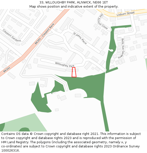 33, WILLOUGHBY PARK, ALNWICK, NE66 1ET: Location map and indicative extent of plot