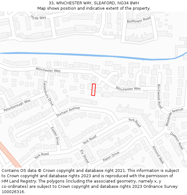 33, WINCHESTER WAY, SLEAFORD, NG34 8WH: Location map and indicative extent of plot