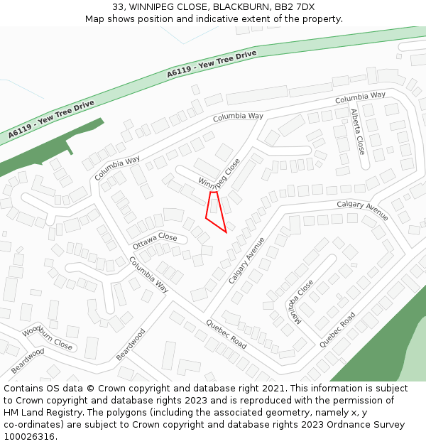 33, WINNIPEG CLOSE, BLACKBURN, BB2 7DX: Location map and indicative extent of plot