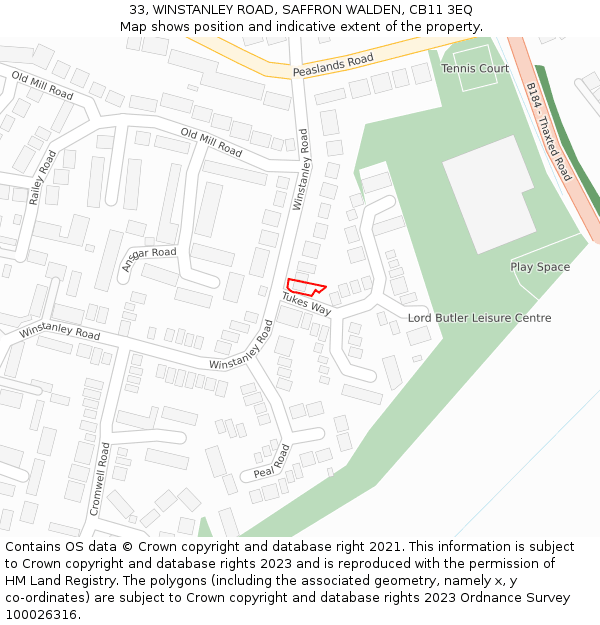 33, WINSTANLEY ROAD, SAFFRON WALDEN, CB11 3EQ: Location map and indicative extent of plot