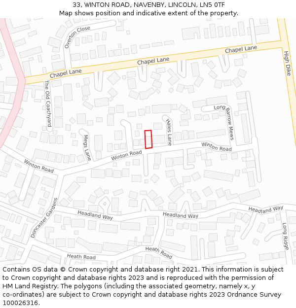 33, WINTON ROAD, NAVENBY, LINCOLN, LN5 0TF: Location map and indicative extent of plot