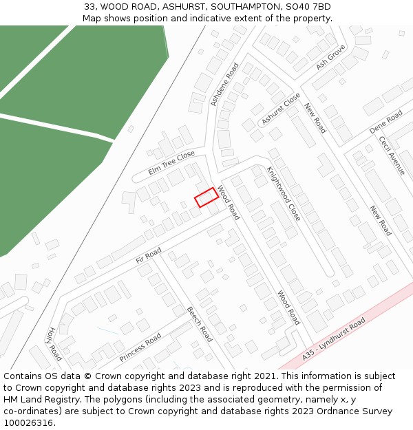 33, WOOD ROAD, ASHURST, SOUTHAMPTON, SO40 7BD: Location map and indicative extent of plot