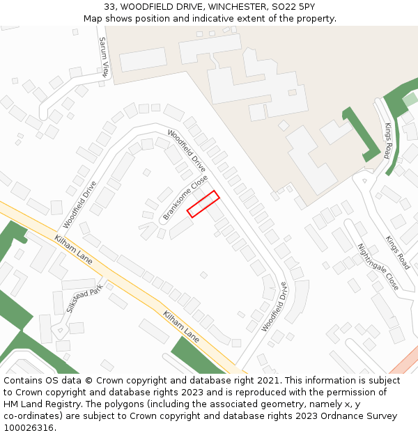 33, WOODFIELD DRIVE, WINCHESTER, SO22 5PY: Location map and indicative extent of plot