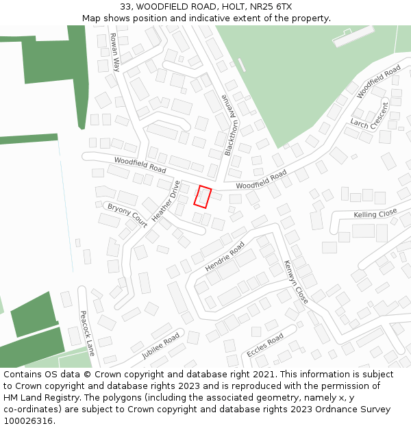 33, WOODFIELD ROAD, HOLT, NR25 6TX: Location map and indicative extent of plot