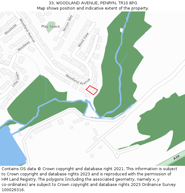 33, WOODLAND AVENUE, PENRYN, TR10 8PG: Location map and indicative extent of plot