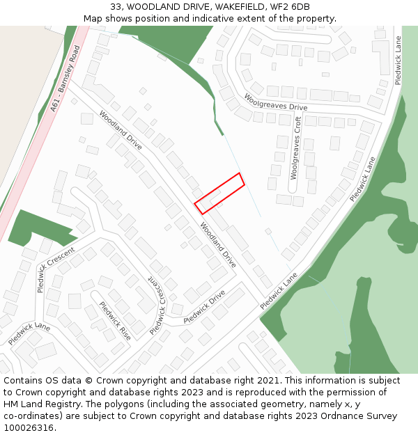 33, WOODLAND DRIVE, WAKEFIELD, WF2 6DB: Location map and indicative extent of plot