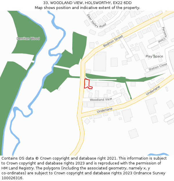 33, WOODLAND VIEW, HOLSWORTHY, EX22 6DD: Location map and indicative extent of plot