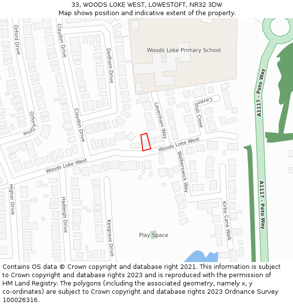 33, WOODS LOKE WEST, LOWESTOFT, NR32 3DW: Location map and indicative extent of plot