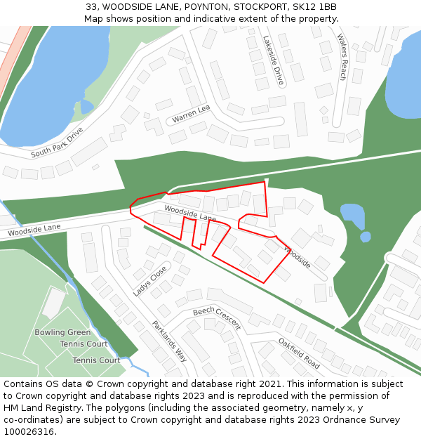 33, WOODSIDE LANE, POYNTON, STOCKPORT, SK12 1BB: Location map and indicative extent of plot