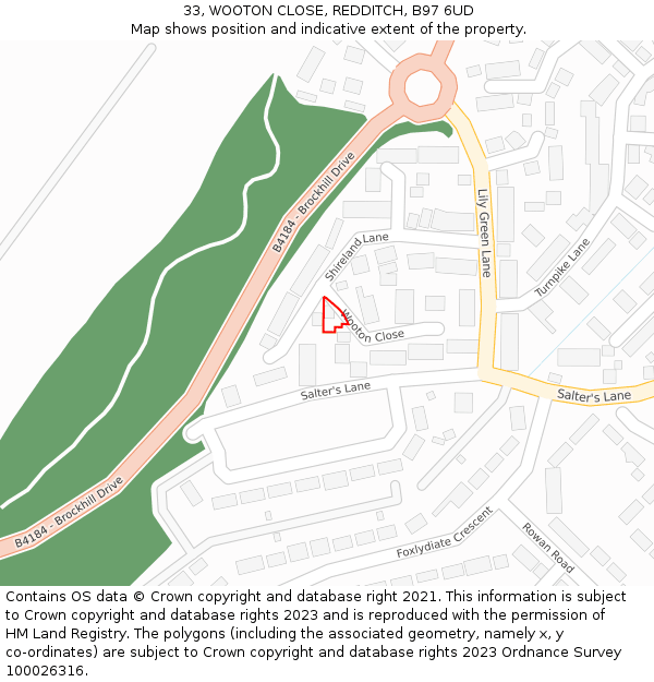 33, WOOTON CLOSE, REDDITCH, B97 6UD: Location map and indicative extent of plot