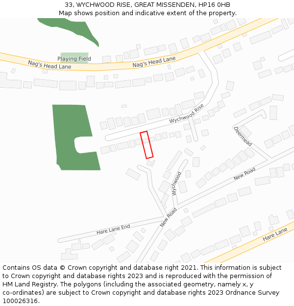 33, WYCHWOOD RISE, GREAT MISSENDEN, HP16 0HB: Location map and indicative extent of plot