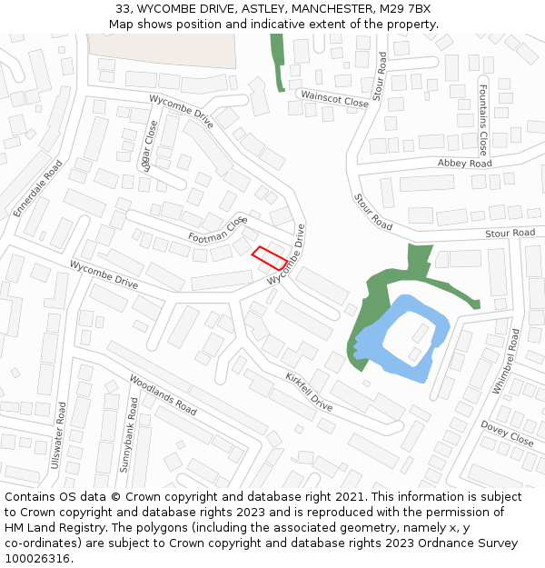 33, WYCOMBE DRIVE, ASTLEY, MANCHESTER, M29 7BX: Location map and indicative extent of plot