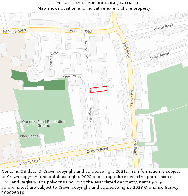 33, YEOVIL ROAD, FARNBOROUGH, GU14 6LB: Location map and indicative extent of plot