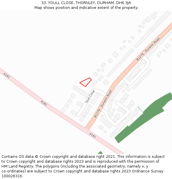 33, YOULL CLOSE, THORNLEY, DURHAM, DH6 3JA: Location map and indicative extent of plot