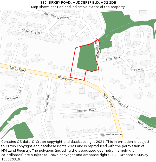 330, BIRKBY ROAD, HUDDERSFIELD, HD2 2DB: Location map and indicative extent of plot