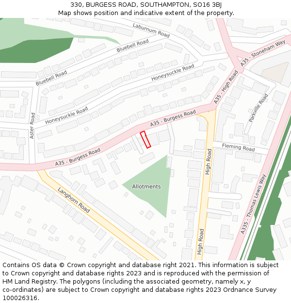 330, BURGESS ROAD, SOUTHAMPTON, SO16 3BJ: Location map and indicative extent of plot