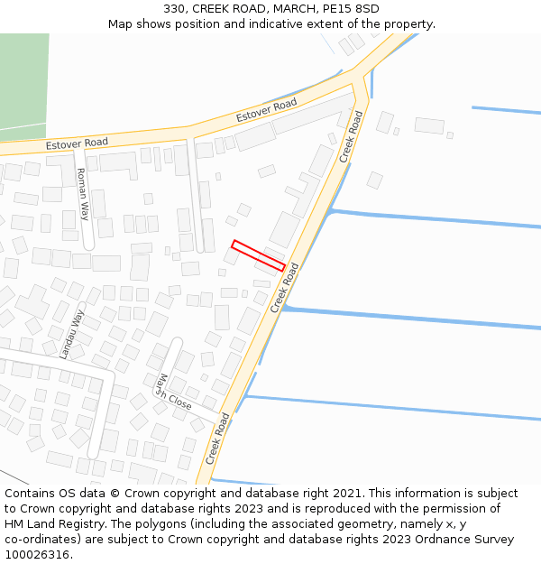 330, CREEK ROAD, MARCH, PE15 8SD: Location map and indicative extent of plot