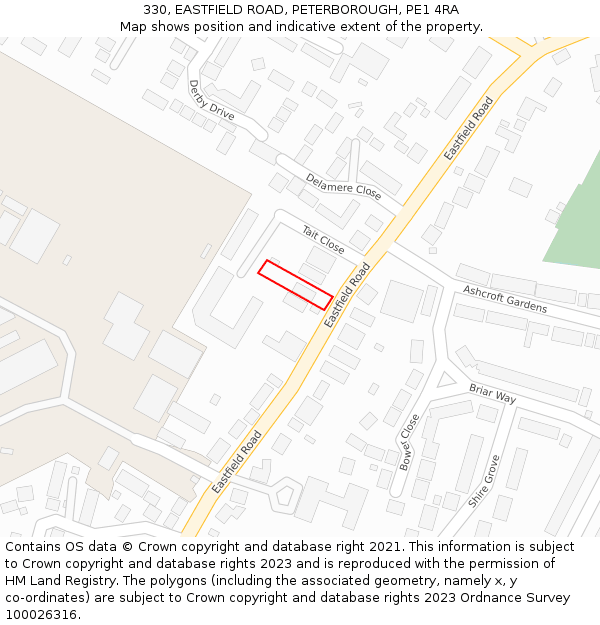 330, EASTFIELD ROAD, PETERBOROUGH, PE1 4RA: Location map and indicative extent of plot