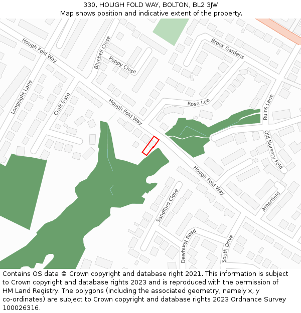 330, HOUGH FOLD WAY, BOLTON, BL2 3JW: Location map and indicative extent of plot
