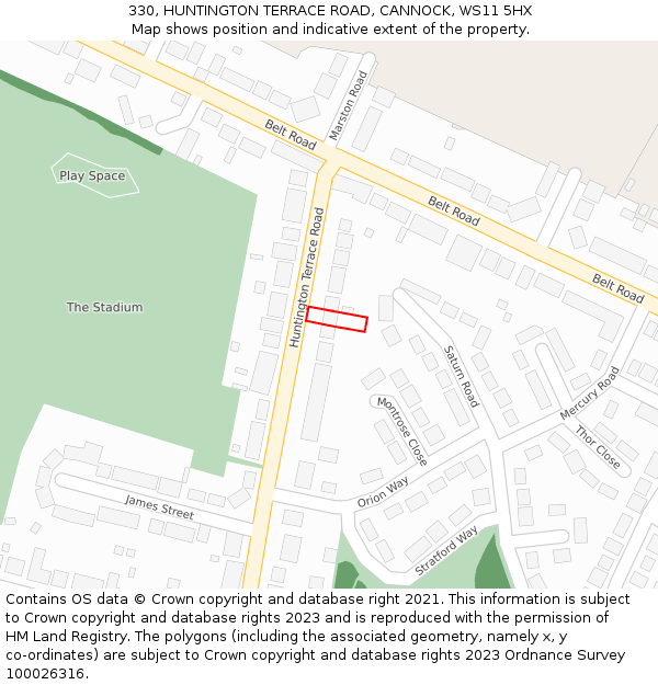 330, HUNTINGTON TERRACE ROAD, CANNOCK, WS11 5HX: Location map and indicative extent of plot