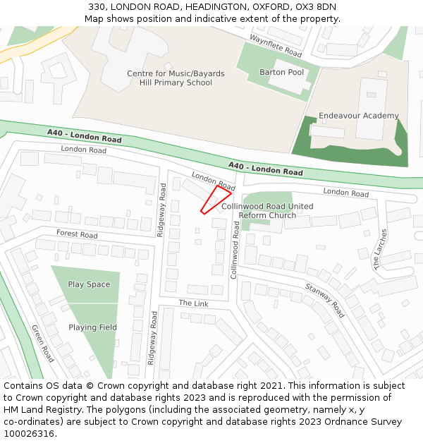 330, LONDON ROAD, HEADINGTON, OXFORD, OX3 8DN: Location map and indicative extent of plot