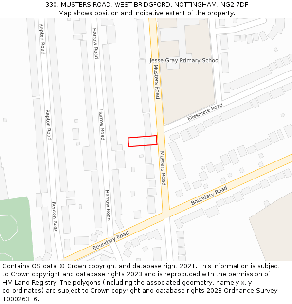 330, MUSTERS ROAD, WEST BRIDGFORD, NOTTINGHAM, NG2 7DF: Location map and indicative extent of plot