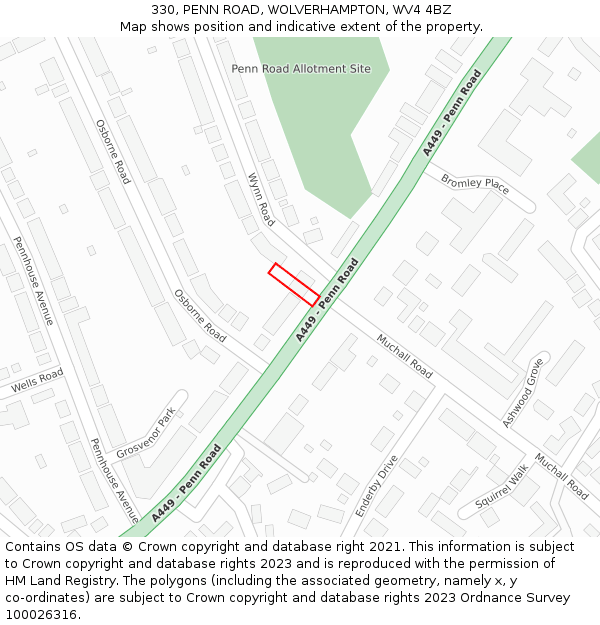 330, PENN ROAD, WOLVERHAMPTON, WV4 4BZ: Location map and indicative extent of plot