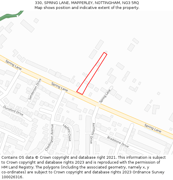 330, SPRING LANE, MAPPERLEY, NOTTINGHAM, NG3 5RQ: Location map and indicative extent of plot