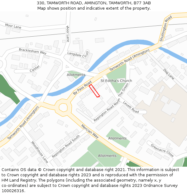 330, TAMWORTH ROAD, AMINGTON, TAMWORTH, B77 3AB: Location map and indicative extent of plot