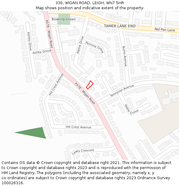 330, WIGAN ROAD, LEIGH, WN7 5HR: Location map and indicative extent of plot