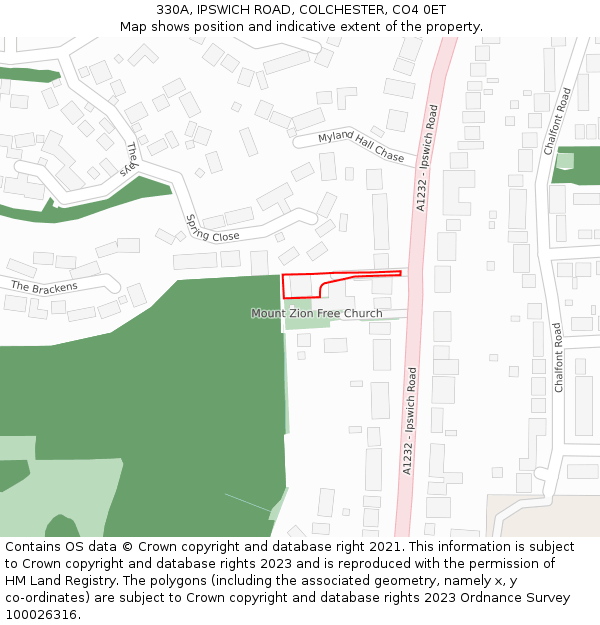 330A, IPSWICH ROAD, COLCHESTER, CO4 0ET: Location map and indicative extent of plot