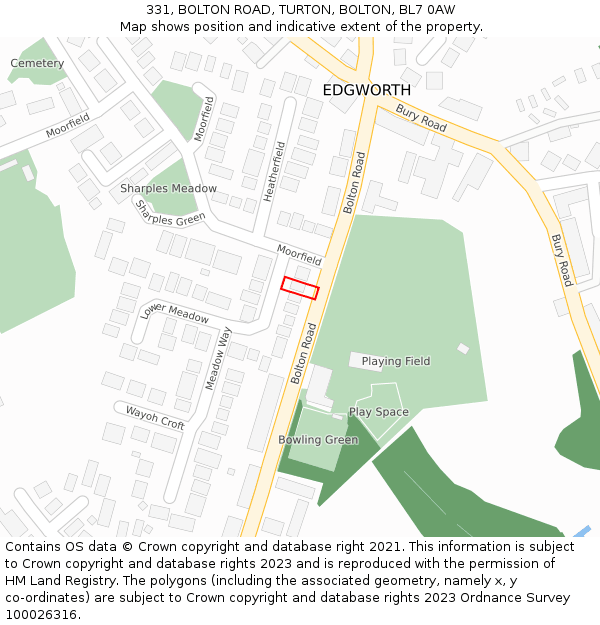 331, BOLTON ROAD, TURTON, BOLTON, BL7 0AW: Location map and indicative extent of plot