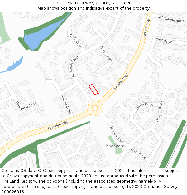 331, LYVEDEN WAY, CORBY, NN18 8PH: Location map and indicative extent of plot