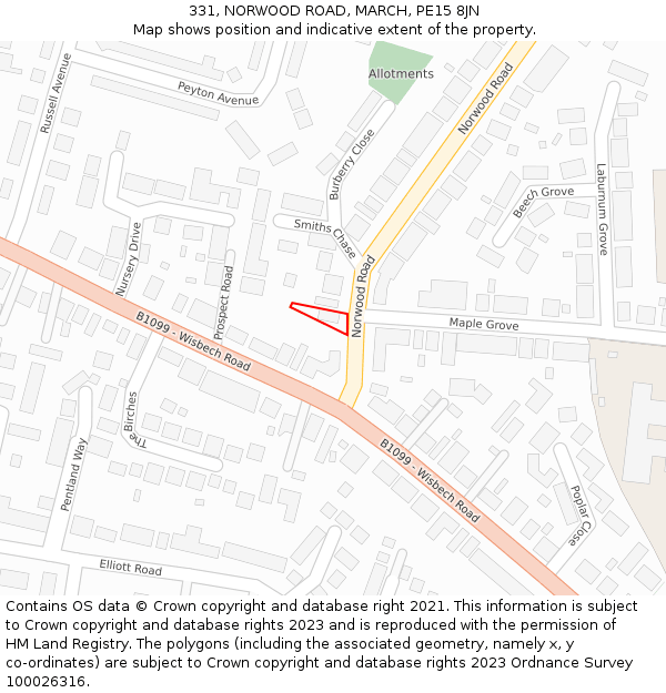 331, NORWOOD ROAD, MARCH, PE15 8JN: Location map and indicative extent of plot