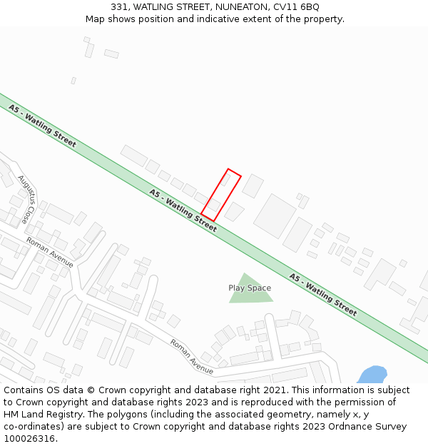 331, WATLING STREET, NUNEATON, CV11 6BQ: Location map and indicative extent of plot