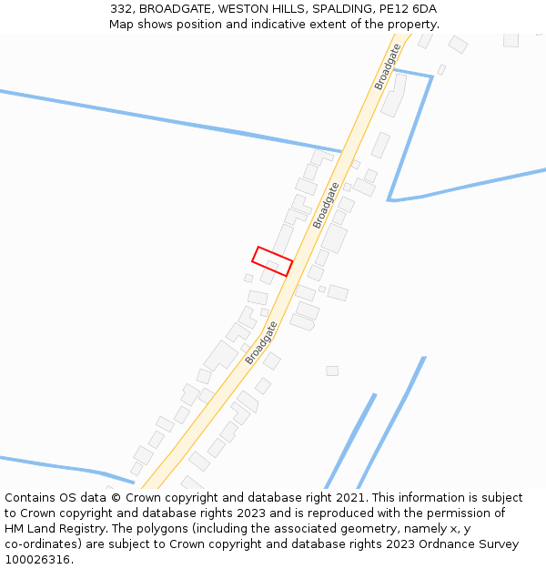 332, BROADGATE, WESTON HILLS, SPALDING, PE12 6DA: Location map and indicative extent of plot