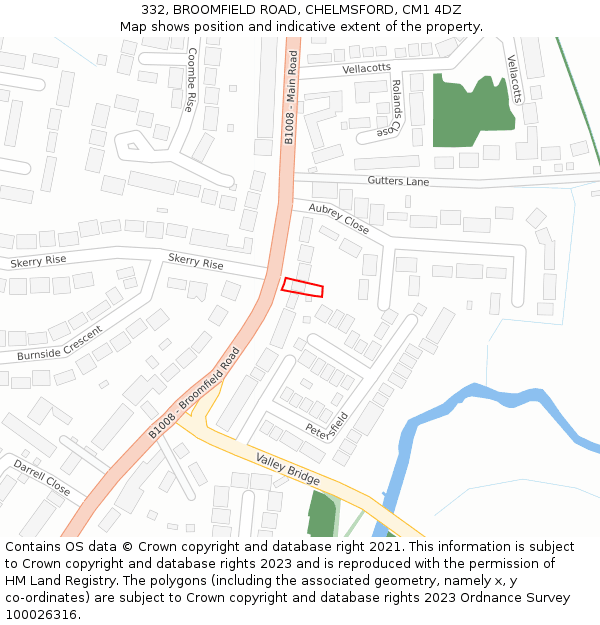 332, BROOMFIELD ROAD, CHELMSFORD, CM1 4DZ: Location map and indicative extent of plot