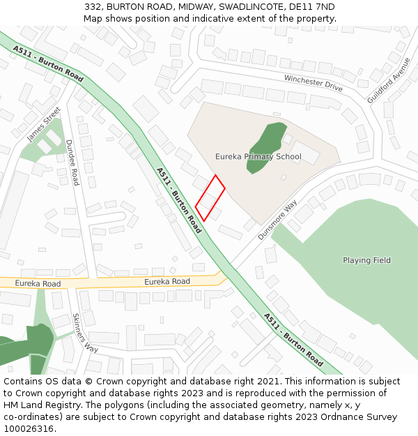 332, BURTON ROAD, MIDWAY, SWADLINCOTE, DE11 7ND: Location map and indicative extent of plot