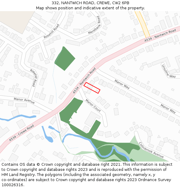 332, NANTWICH ROAD, CREWE, CW2 6PB: Location map and indicative extent of plot