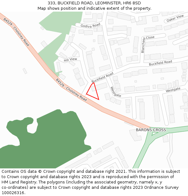 333, BUCKFIELD ROAD, LEOMINSTER, HR6 8SD: Location map and indicative extent of plot