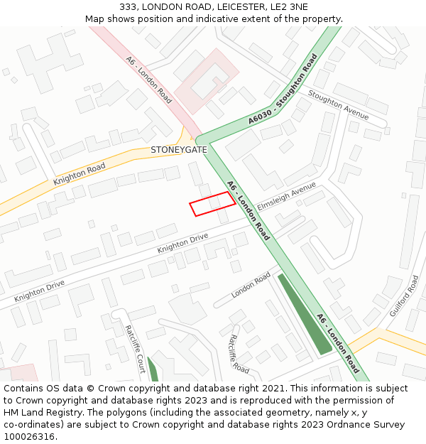 333, LONDON ROAD, LEICESTER, LE2 3NE: Location map and indicative extent of plot