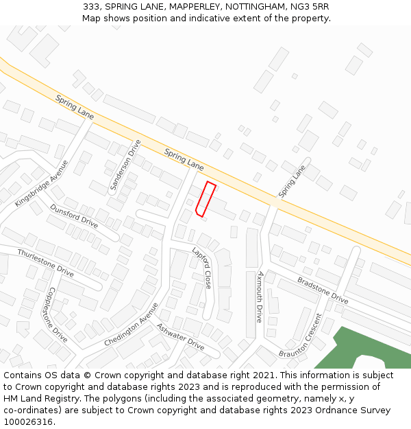 333, SPRING LANE, MAPPERLEY, NOTTINGHAM, NG3 5RR: Location map and indicative extent of plot