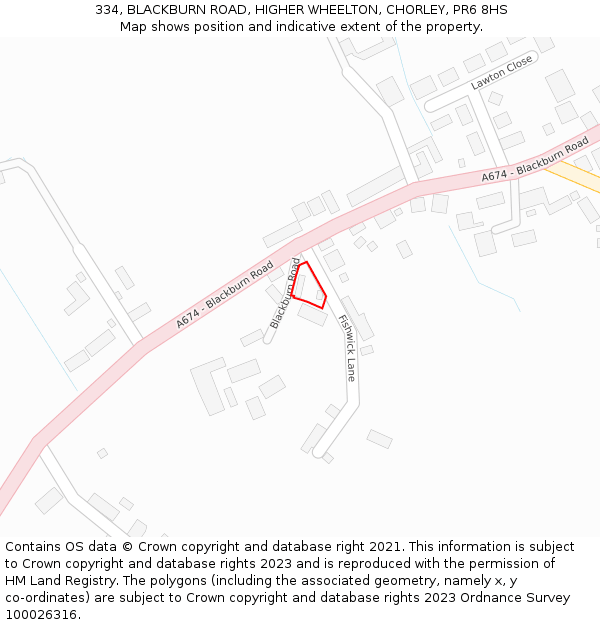 334, BLACKBURN ROAD, HIGHER WHEELTON, CHORLEY, PR6 8HS: Location map and indicative extent of plot