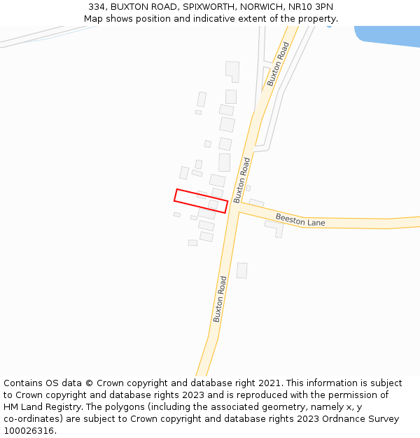 334, BUXTON ROAD, SPIXWORTH, NORWICH, NR10 3PN: Location map and indicative extent of plot