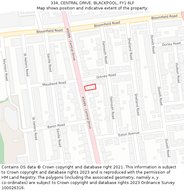 334, CENTRAL DRIVE, BLACKPOOL, FY1 6LF: Location map and indicative extent of plot