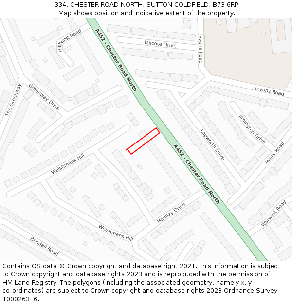 334, CHESTER ROAD NORTH, SUTTON COLDFIELD, B73 6RP: Location map and indicative extent of plot