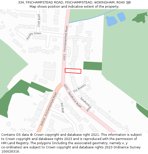 334, FINCHAMPSTEAD ROAD, FINCHAMPSTEAD, WOKINGHAM, RG40 3JB: Location map and indicative extent of plot