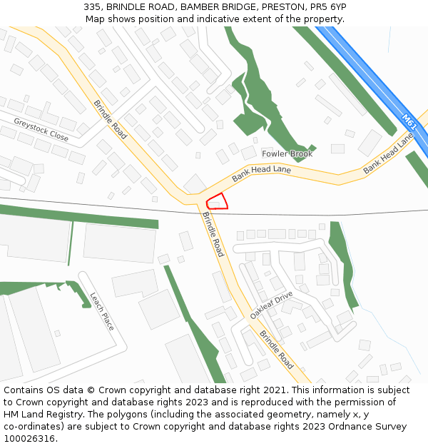 335, BRINDLE ROAD, BAMBER BRIDGE, PRESTON, PR5 6YP: Location map and indicative extent of plot