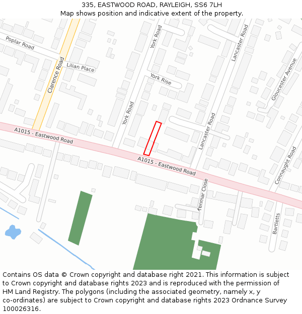 335, EASTWOOD ROAD, RAYLEIGH, SS6 7LH: Location map and indicative extent of plot