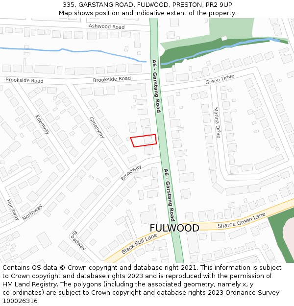 335, GARSTANG ROAD, FULWOOD, PRESTON, PR2 9UP: Location map and indicative extent of plot